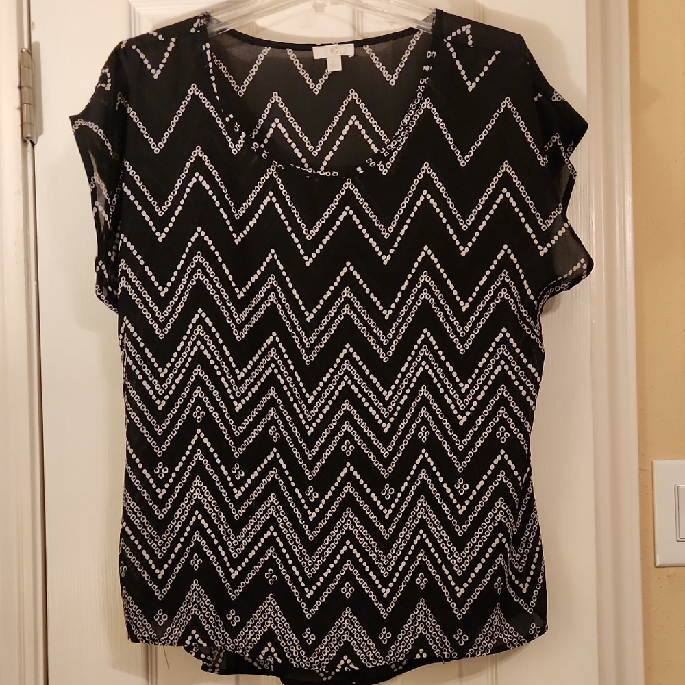 Charming Charlie Black and White Boxy Graphic Blouse